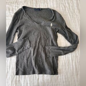 Polo by Ralph Lauren Charcoal Long Sleeve V-Neck Top